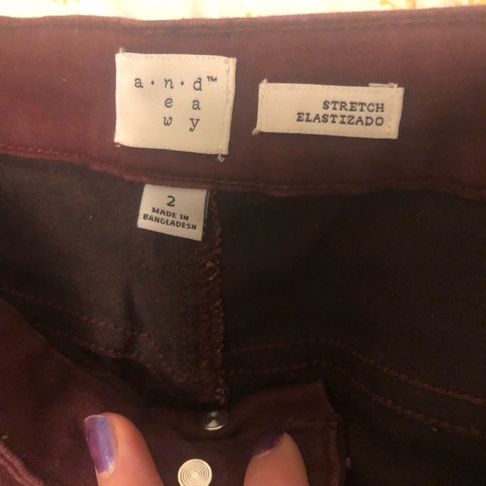 Anewday button fly mid rise maroon jeans